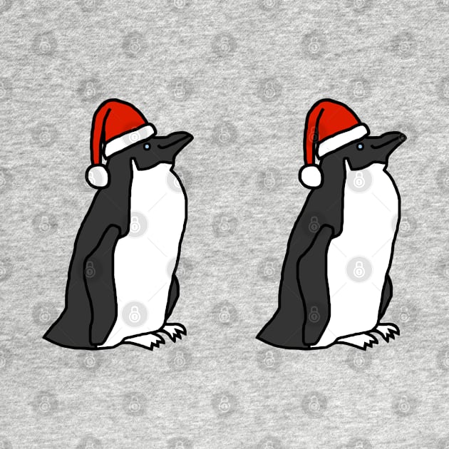 Two Penguins Wearing Christmas Santa Hats by ellenhenryart